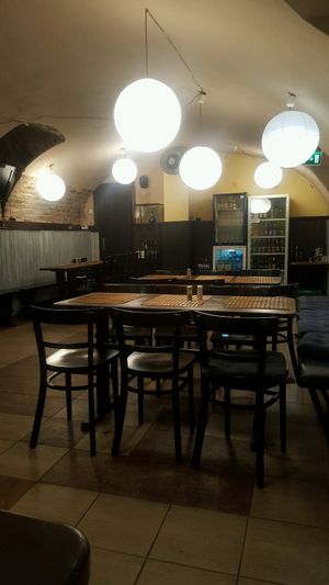 Seating area at Kozmosz Vegan Etterem in Budapest
