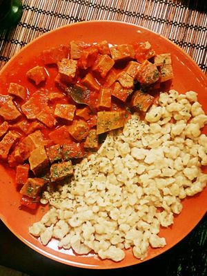 Seitan stew at Kozmosz Vegan Etterem in Budapest