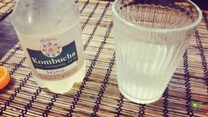 I loved that they had kombucha! at Kozmosz Vegan Etterem in Budapest