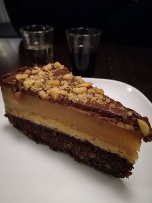 Snickers cake at Kozmosz Vegan Etterem in Budapest