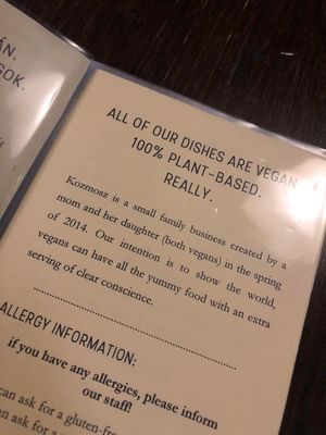 family ran business & good with allergies! at Kozmosz Vegan Etterem in Budapest