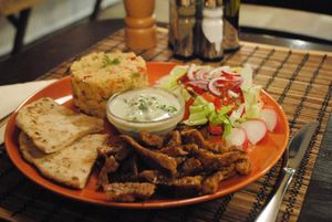 Gyros plate at Kozmosz Vegan Etterem in Budapest