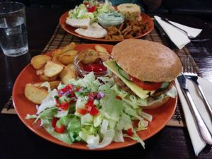 burger at Kozmosz Vegan Etterem in Budapest