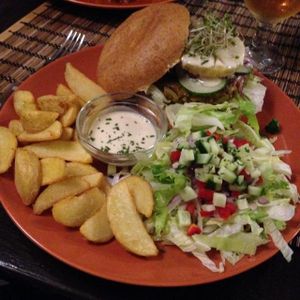 Hawaii burger  at Kozmosz Vegan Etterem in Budapest