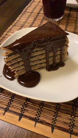 Pancake cake at Kozmosz Vegan Etterem in Budapest