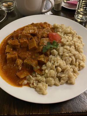 Seitan stew at Kozmosz Vegan Etterem in Budapest