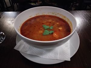 Yummy goulash at Kozmosz Vegan Etterem in Budapest