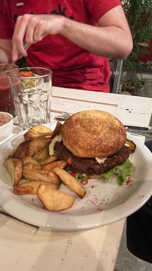 Vegan burger  at PURA in San Isidro