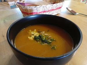 Menú del día: crema de ahuyama 😋 at La Ruda Casa Cultural in Bogota