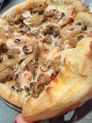 mushroom and sausage pizza  at Fieldwork Brewing Company - Corte Madera in Corte Madera