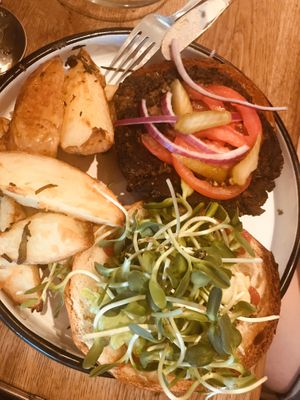 Vegan burger at Café Schneor in Tel Aviv