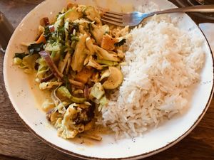 Yellow curry at Café Schneor in Tel Aviv