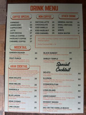 Leker Life drinks menu at Leker Life in Ubud