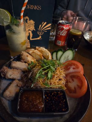 Nasi goreng with tofu and a passion fruit juice at Balinese House in Brighton