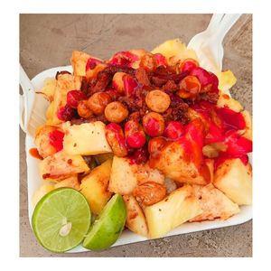 Piñas Lokas with Chamoy & Valentina (ordered without Clamato) at El Terraplen in Baja California Sur