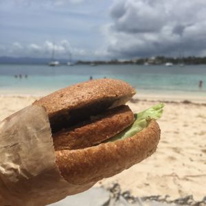 Végéburger to go at Delices Nature in Pointe-a-pitre