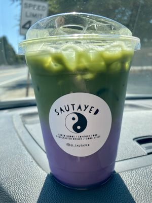 Ube Matcha Latte with oat milk - delicious!!  at Sautayed in California