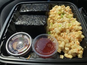 Tofu Musubi, Hawaiian mac, and dipping sauces 😋   at Sautayed in California