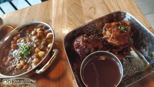 Bhajis and chole saag at Poppadom & Pints in England