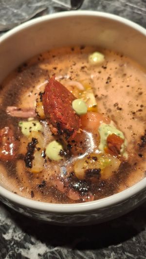 Refreshing cold tomato soup that I think was made of the inside of the tomato, so it was really intense in flavour and went well with the olive and basil. Might be my favourite. at Vaust Bar & Restaurant in Berlin