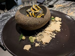 Pumpkin pasta with some sort of vegan cheese bread? at Vaust Bar & Restaurant in Berlin