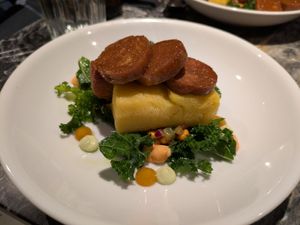Polenta with seitan at Vaust Bar & Restaurant in Berlin