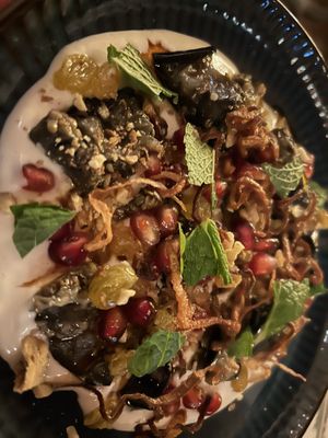 Eggplant- beware that is vegan yogurt not tahini  at Al-Andalus in New York City