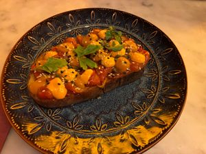 Caramelized peppers tostada at Al-Andalus in New York City