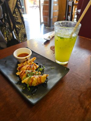 Potstickers with Cucumber Lemonade at Oko Noodle Bar in Guanajuato