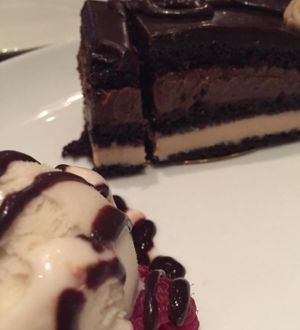 Opera cake- vegan and decadent! with So Delicious ice cream at Farmer's Table in Boca Raton