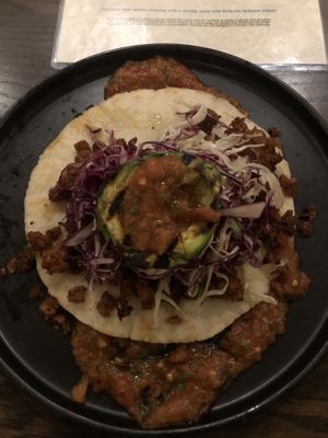 Vegan chorizo tostada app - big enough for a meal  at Farmer's Table in Boca Raton
