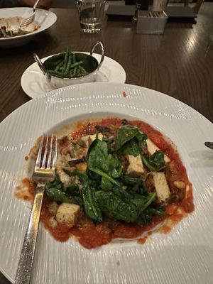 Half eaten Vegan Lasagna with a side of green beans. Life is good    at Farmer's Table in Boca Raton