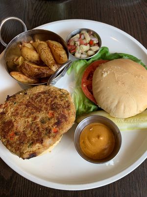 Falafel burger with baked fries  at Farmer's Table in Boca Raton