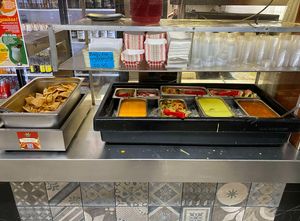 Free, unlimited chips and veggies bar at Taqueria la Mordida in Pacifica