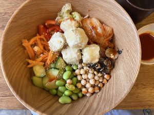 Veganized tofu bibimbap bowl (remove the honey glaze)  at mr. kimchi in South West London