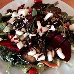 Vegan salad: Beets, eggplant, squash, apple, and more at Outer Bean Juice and Java in Kitty Hawk