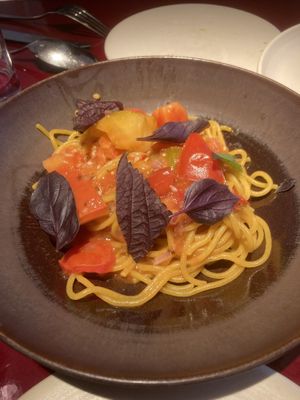 Spaghettini with fresh tomato sauce and shiso  at lara  in Vienna