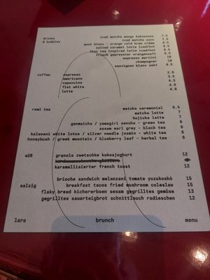 Brunch menu at lara  in Vienna