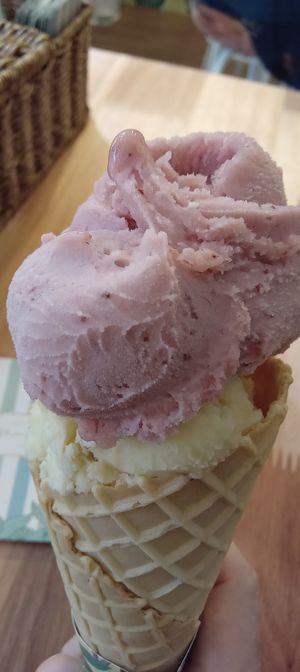 Rosa Damascena (base de morango) e Époque Tropical (base de caju) at Sorveteria Granado Verão in Rio De Janeiro