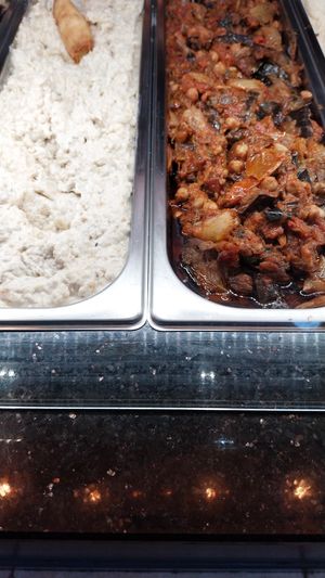 Mutabal (eggplant) and moussaka at Terrasse Beirut in Paris