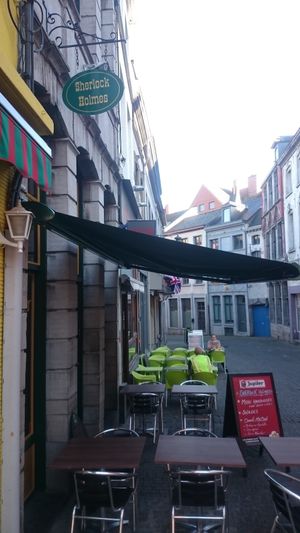 Outside at Le Sherlock Holmes in Mons