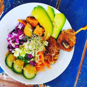 Vegan Buddha Bowl with Satay. at GoGreen in Kralendijk