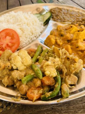 Curry platter  at GoGreen in Kralendijk