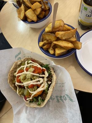 Falafel pita and potatoes (super generous portion)  at Falafel Tof in Antwerpen