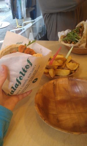 Falafel Sandwiches and potato wedges at Falafel Tof in Antwerpen