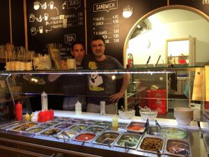 me & Israel the owner (-: at Falafel Tof in Antwerpen
