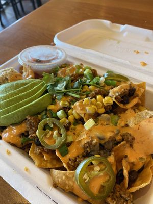 Nachos plus taco meat and avocado #Veganuary at Native Foods - Point Loma in San Diego