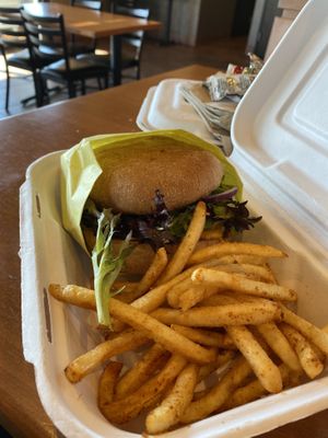 Double cheese burger and fries  #Veganuary at Native Foods - Point Loma in San Diego
