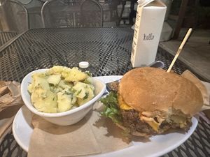 Lemon Dill Potato Salad & Double Cheesebuger  at Native Foods - Point Loma in San Diego