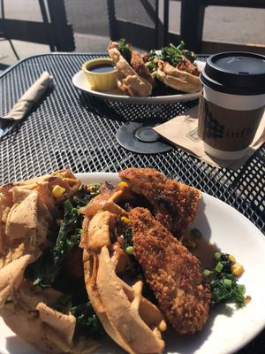 I’m beyond happy about them adding these Chicken and Waffles to the menu.  Hands down, the best ever!!!  at Native Foods - Point Loma in San Diego